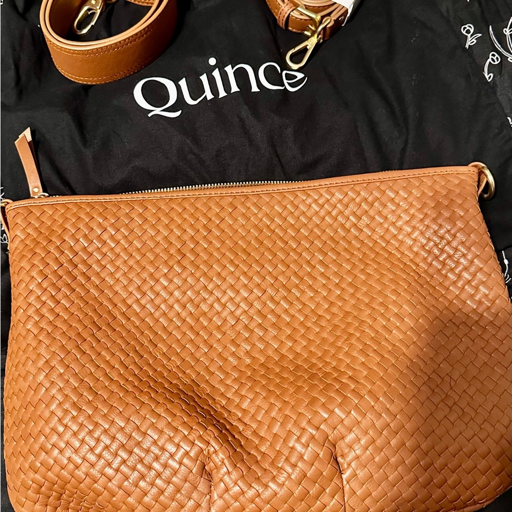 Quince Woven Crossbody Bag in Cognac Brown - Picture 2 of 6